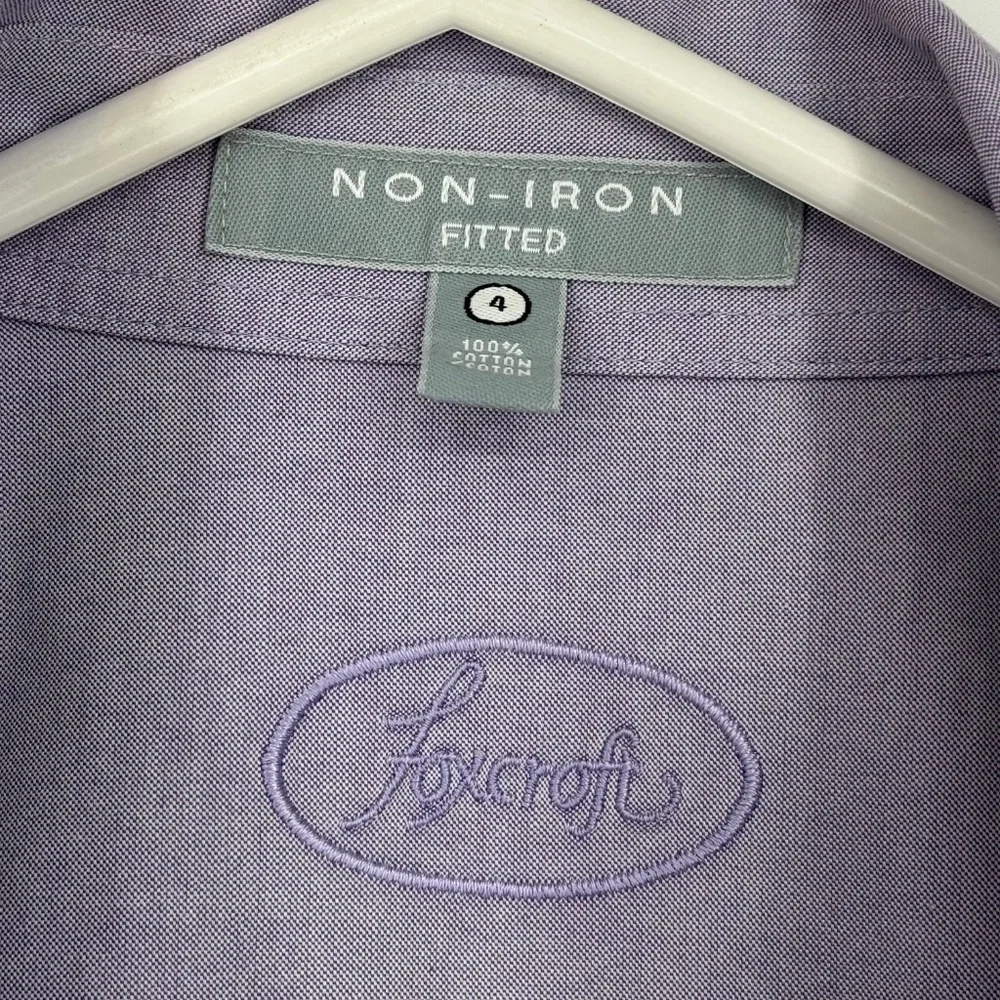Foxcroft Womens Sz 4 Fitted Button Front Shirt Purple 3/4 Sleeve Non-Iron Cotton - Picture 4 of 8